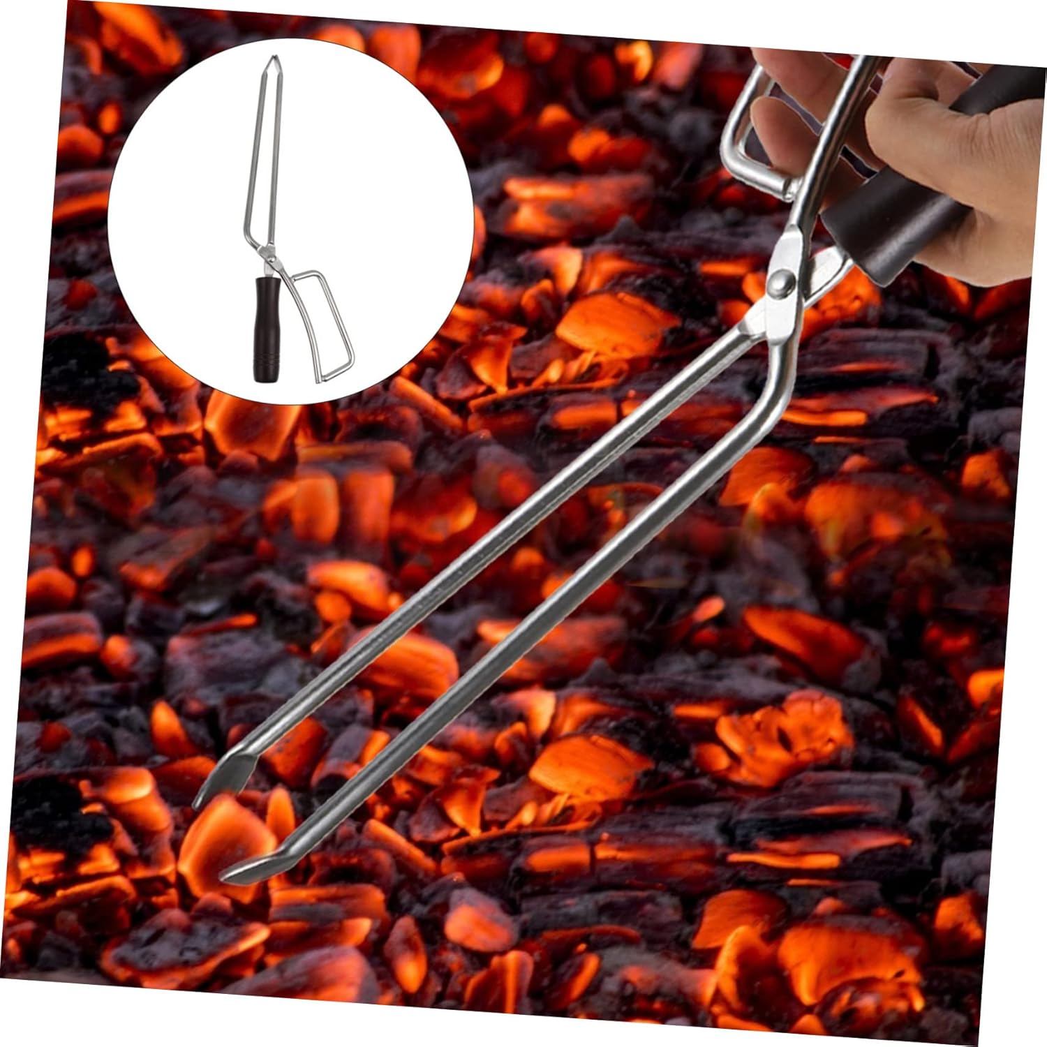 SUPVOX 4pcs Extended Charcoal Tongs Solid Beech Handle BBQ Fire Tool for Outdoor Grilling Comfortable Grip and Reach for Safe Cooking