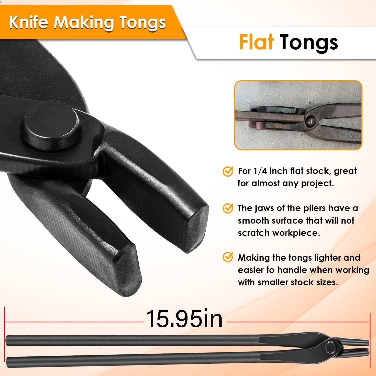 Blacksmith Tongs Knife Making Tongs Set 1/4 Flat Jaw, Pick Up, Scroll Tongs & 3/8 1/2 5/8 V-Bit Assembled Bladesmith Steel Forge Tongs Anvil Blacksmithing Tongs (6 Tongs)