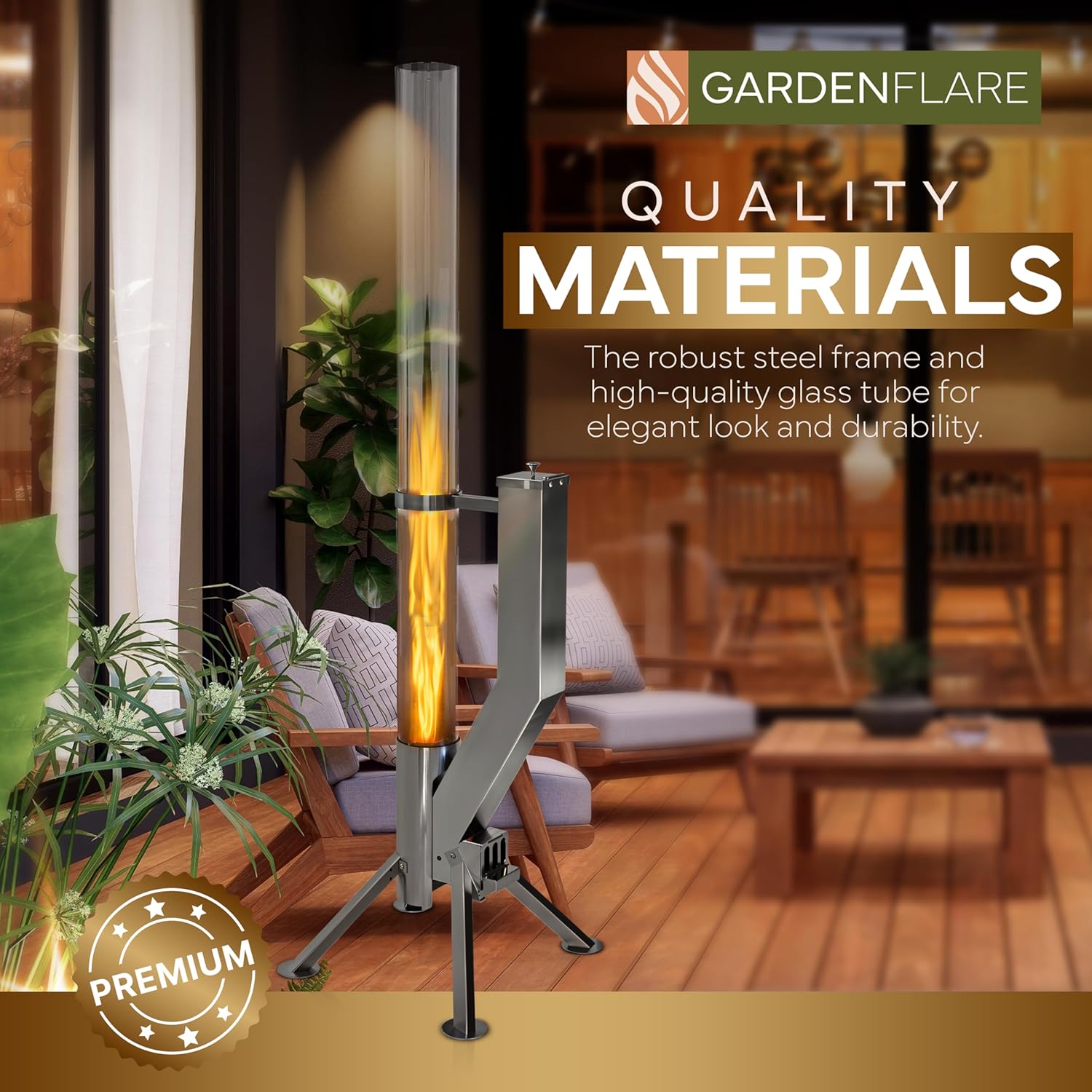 GARDENFLARE Smokeless Fire Pit - Outdoor Wood Pellet Fire Tube Stainless Steel firepit for Ambience Fire on Your Backyard, Patio, Porch & Garden (Matte Black, Classic)