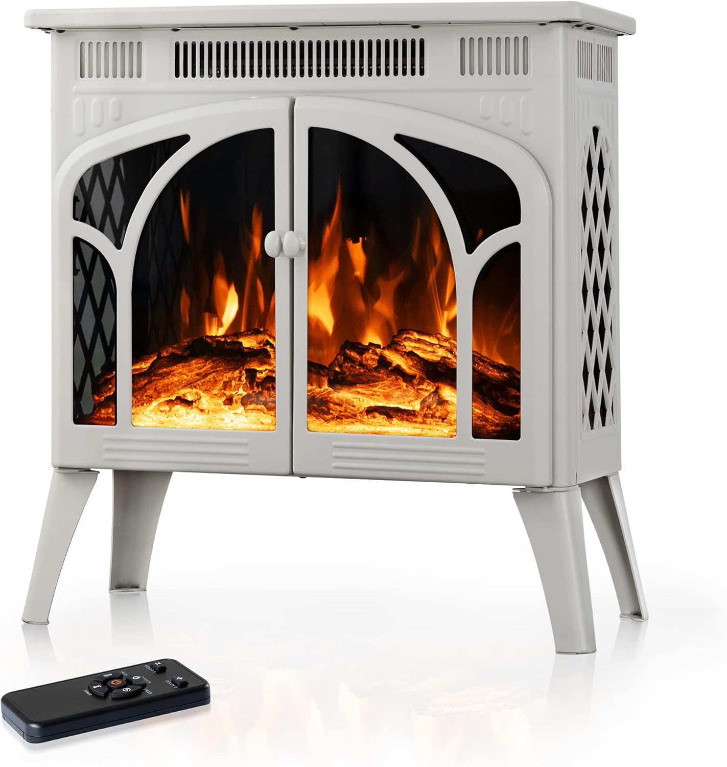 Electactic 24Inch Electric Fireplace Stove , Free-Standing Infrared Fireplace Stove, Controllable 3D Flame, 4 Variable Flame&Log Colors, 1500w, 5100BTU, Black (S230B-BLACK), 23.5L X 10.7W X 24.3H