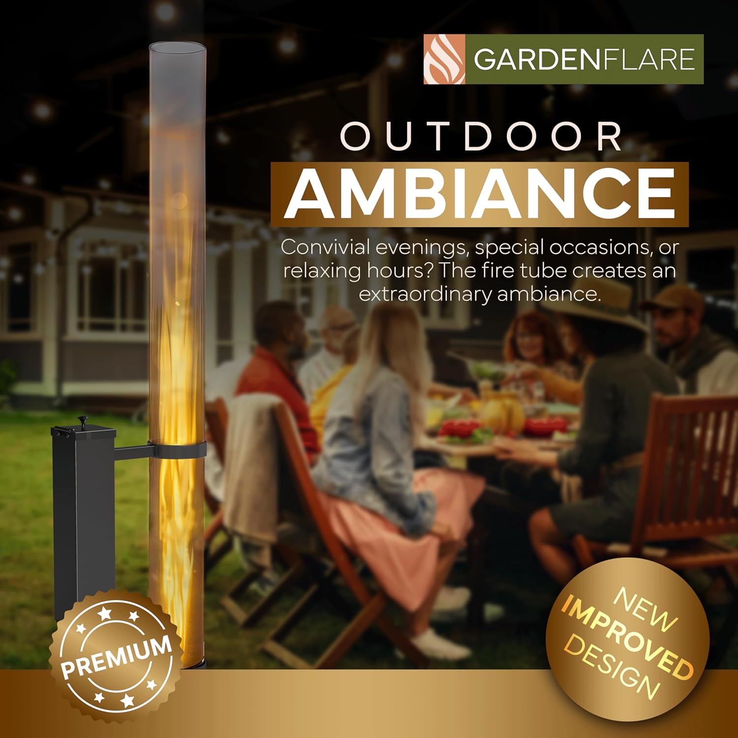 GARDENFLARE Smokeless Fire Pit - Outdoor Wood Pellet Fire Tube Stainless Steel firepit for Ambience Fire on Your Backyard, Patio, Porch & Garden (Matte Black, Classic)