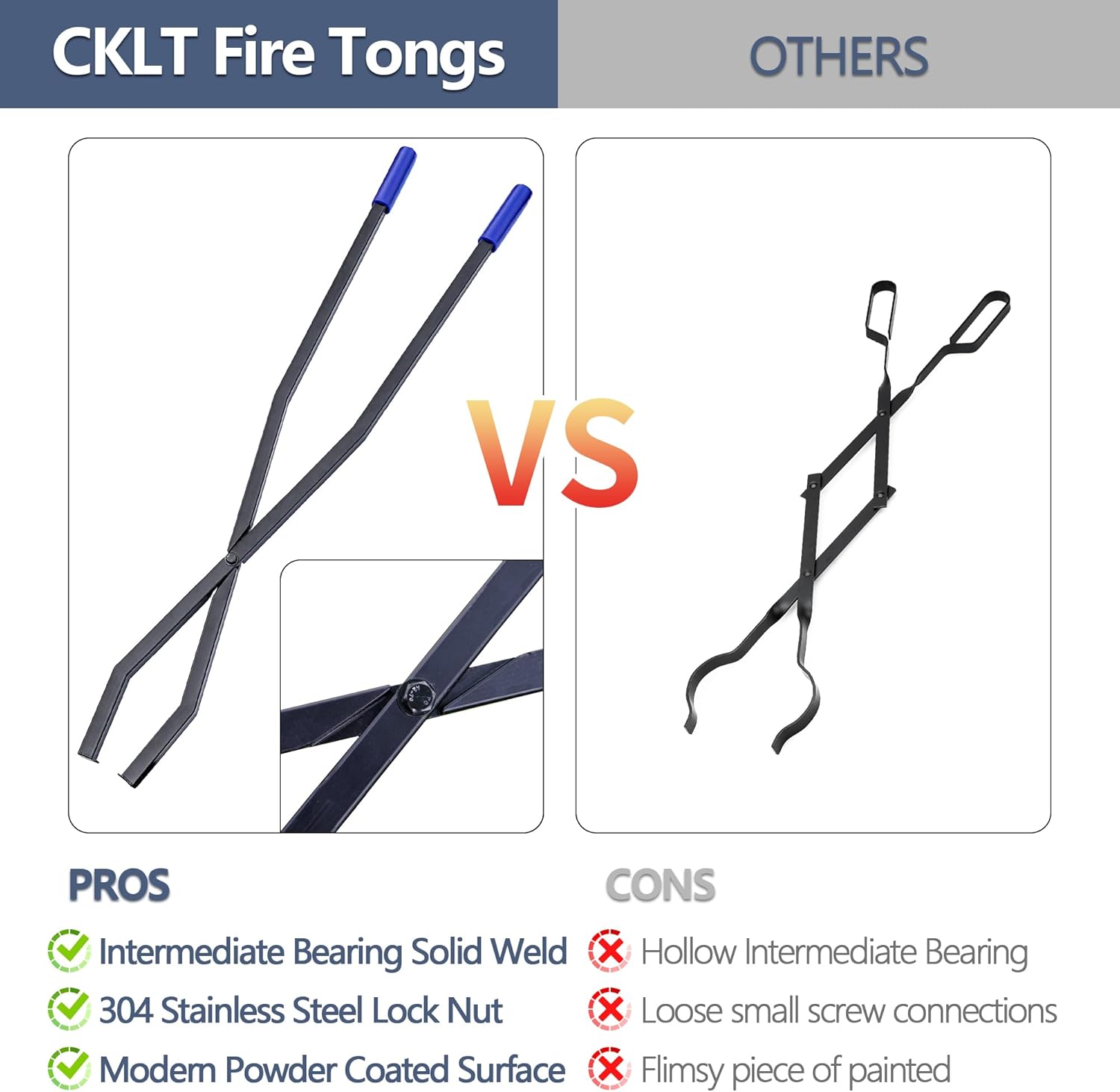 CKLT 40'' Fire Tongs for Fire Pit Heavy Duty Firewood Grabber Tool Metal Log Grabber for Large Logs Rustproof Safely Moves Firewood Outdoor Bonfire Campfire