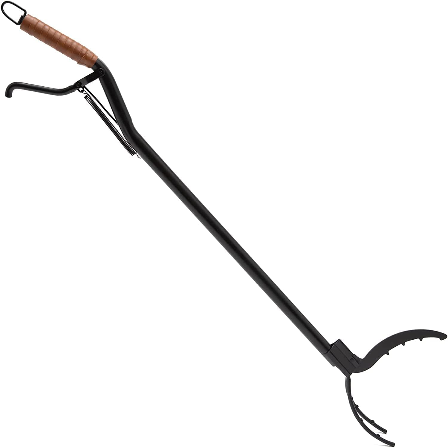Dragonfire Log Grabber - 40 Long Fire Pit Tong with Durable Steel Shaft, Ergonomic Leatherette Handle, Triple Prong Design, and Heat-Resistant Black Coating