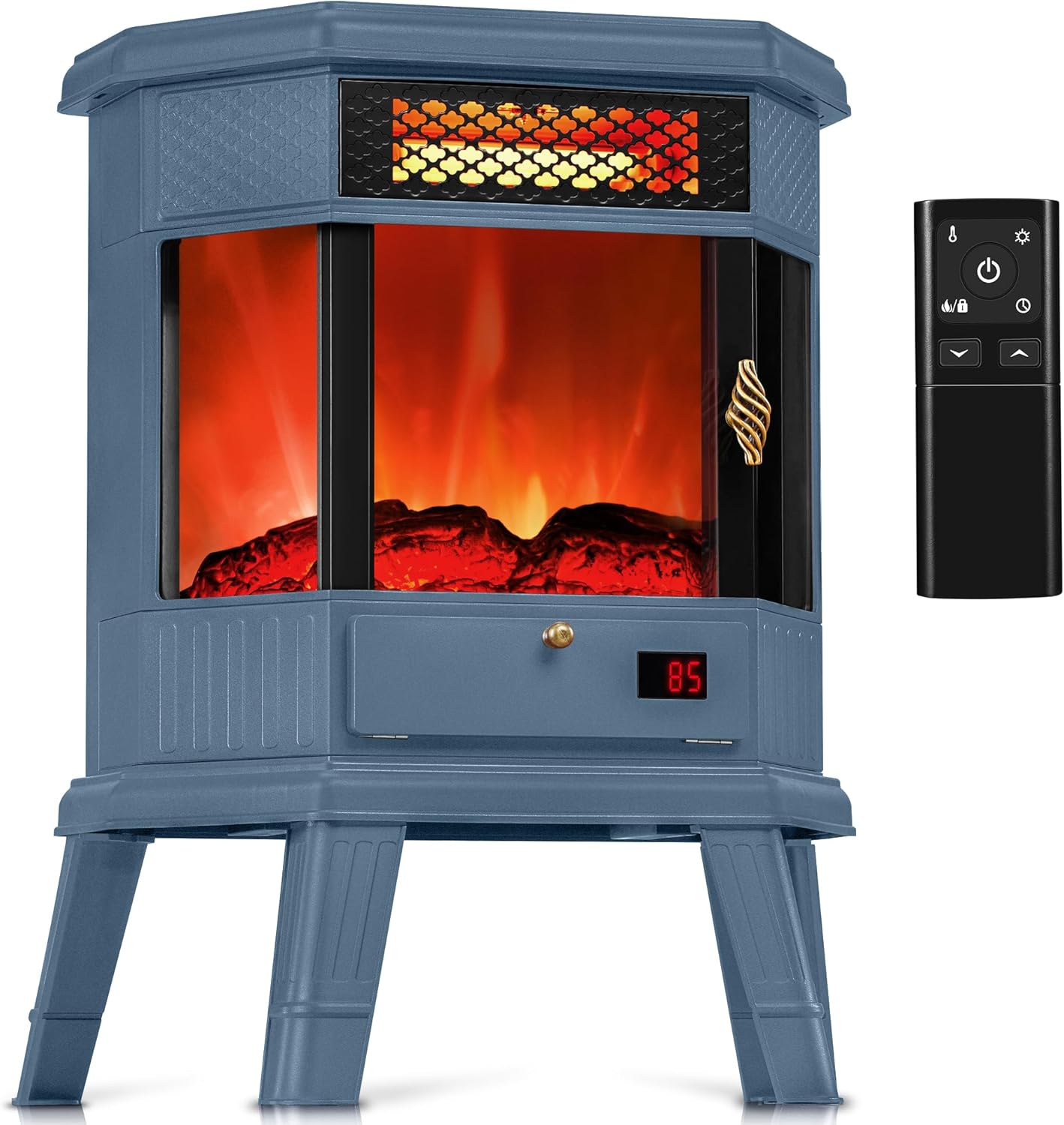 Electric Fireplace Heater 22 in Freestanding Fireplace Stove Infrared Fireplace RealSmart with 3D Flame Effect Remote Control, Timer, Overheating Protection Heater for Indoor Use Black