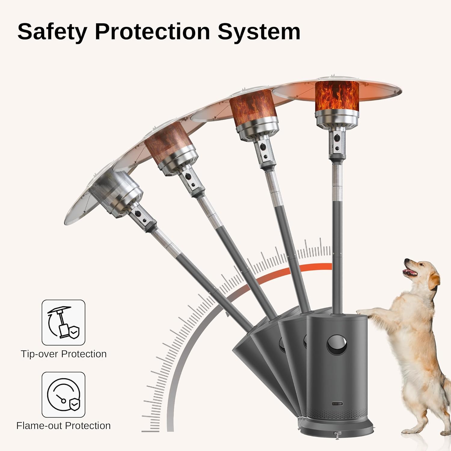 EAST OAK 50,000 BTU Patio Heater for Outdoor Use with Round Table Design, Double-Layer Stainless Steel Burner, Wheels, Triple Protection System, Outdoor Heater for Home and Residential, Black