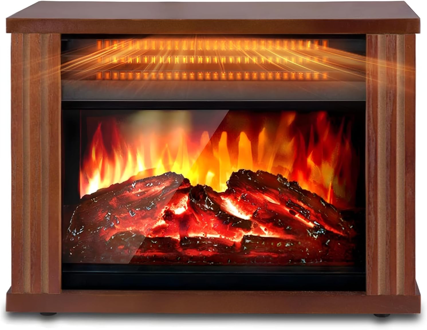 Small Electric Fireplace Heater, LifePlus Mini Wooden Space Tabletop Fireplace with 3D Realistic Flame Effect, Cool and Safe to Touch, Perfect for Study Bedroom Office, Overheating Protection, 1500W