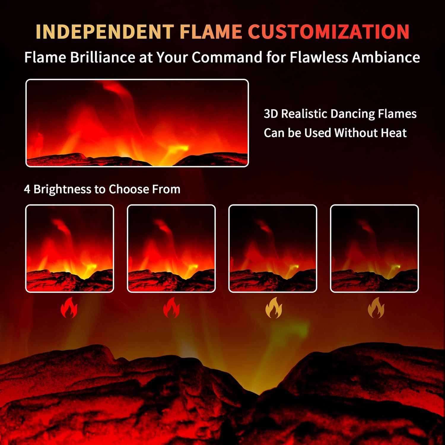 Electric Fireplace Heater 22 in Freestanding Fireplace Stove Infrared Fireplace RealSmart with 3D Flame Effect Remote Control, Timer, Overheating Protection Heater for Indoor Use Black