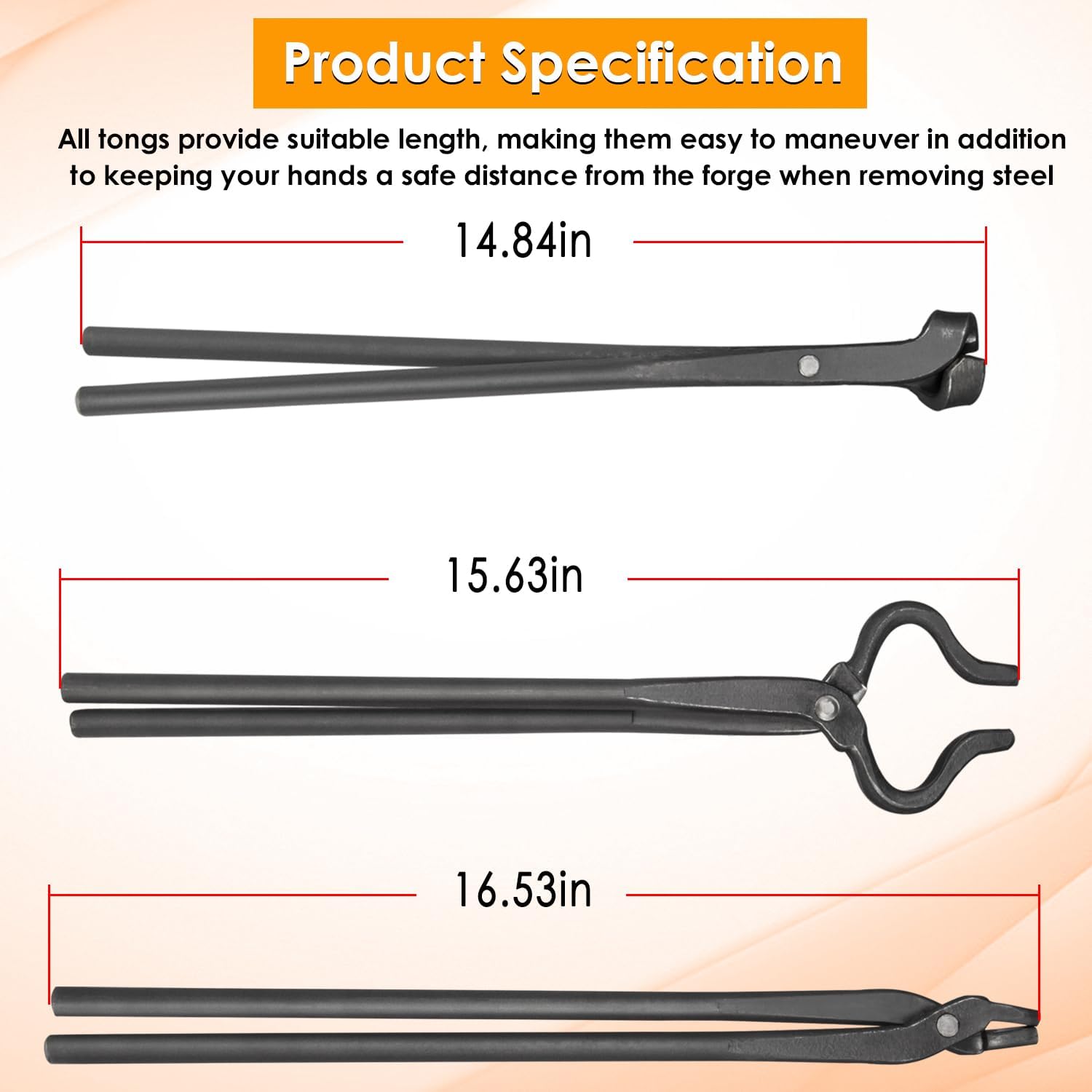 Blacksmith Tongs Knife Making Tongs Set 1/4 Flat Jaw, Pick Up, Scroll Tongs & 3/8 1/2 5/8 V-Bit Assembled Bladesmith Steel Forge Tongs Anvil Blacksmithing Tongs (6 Tongs)
