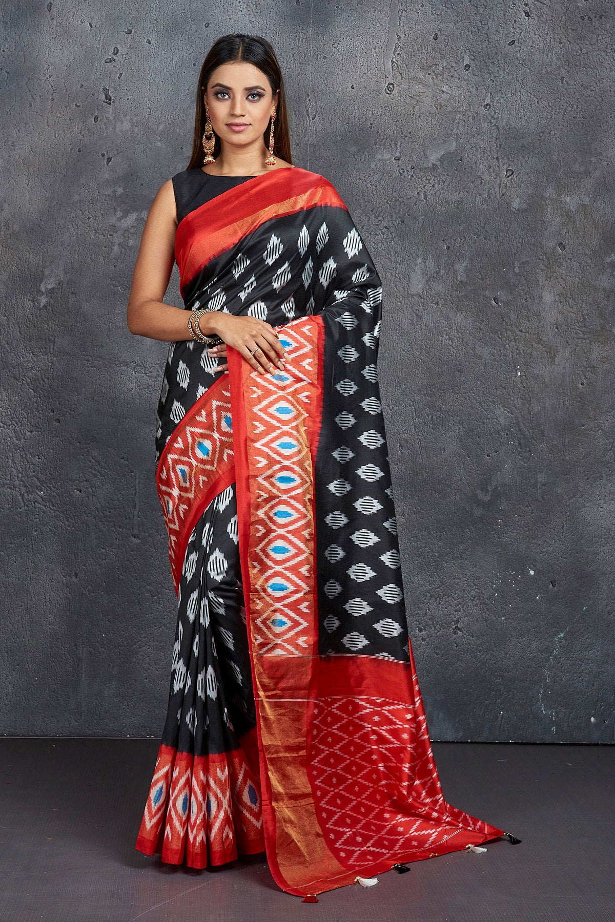 Black ikkat 2024 silk saree