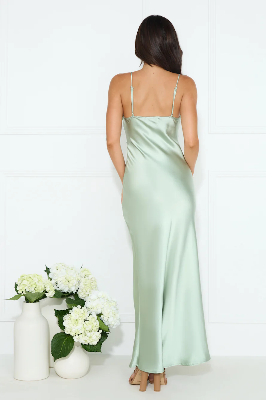 Dripping Luxe Satin Maxi Dress Sage - theelegantfairy