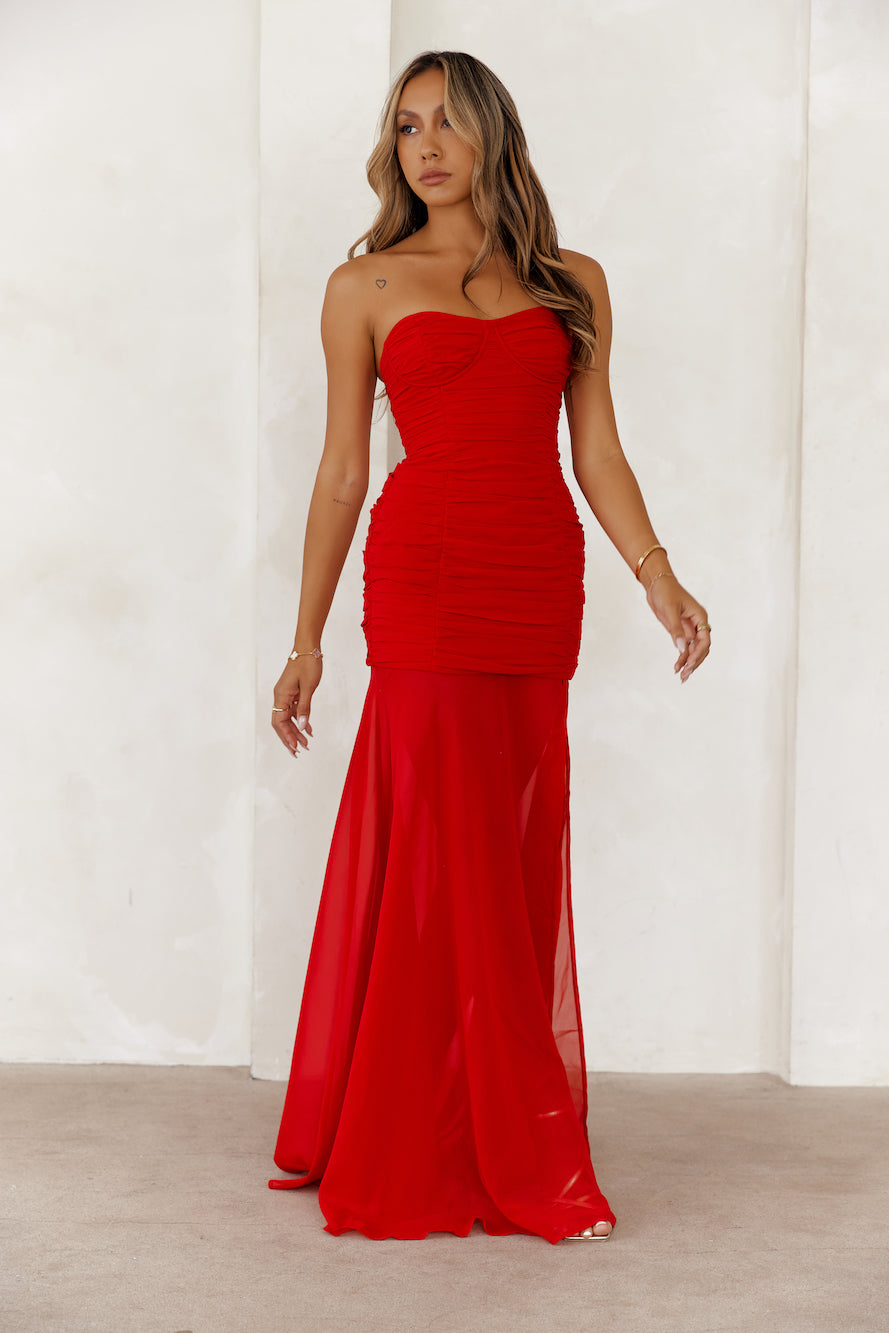 Chic And Sophisticated Strapless Maxi Dress Red theelegantfairy