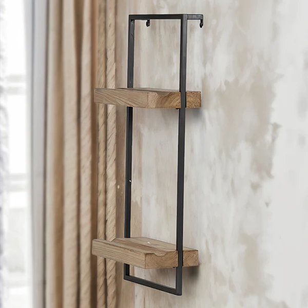 2 Tier Iron and Wood Wall Shelf