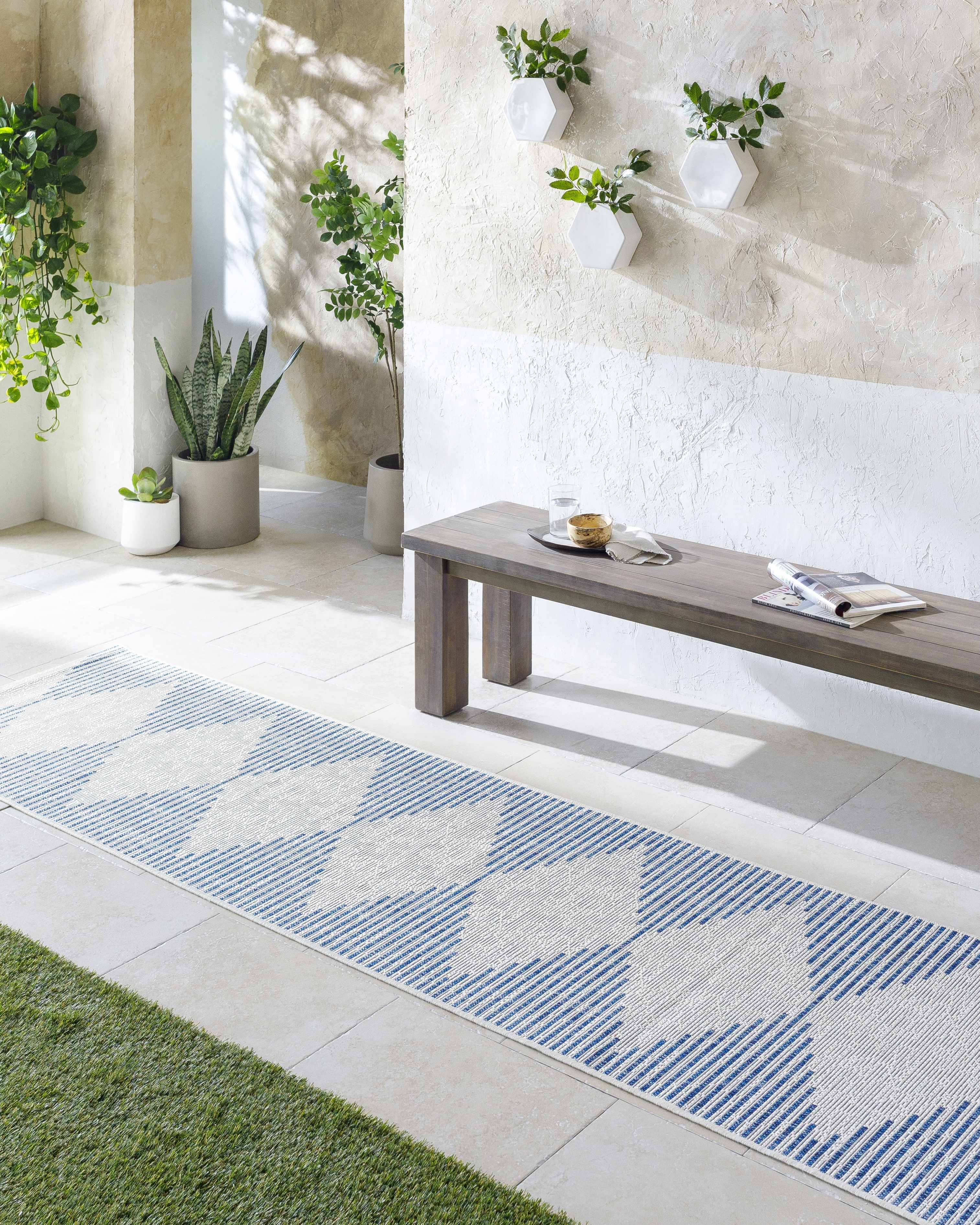 Blue and Cream Outdoor Rug