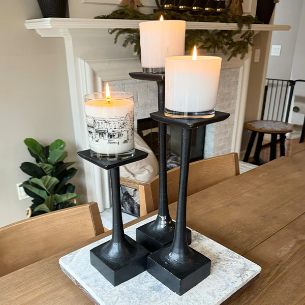 Tapered Black Metal Pillar Candle Holders, Set of 3
