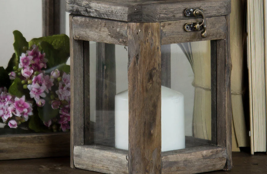 Wooden Framed Box Candle Holders, Set of 2