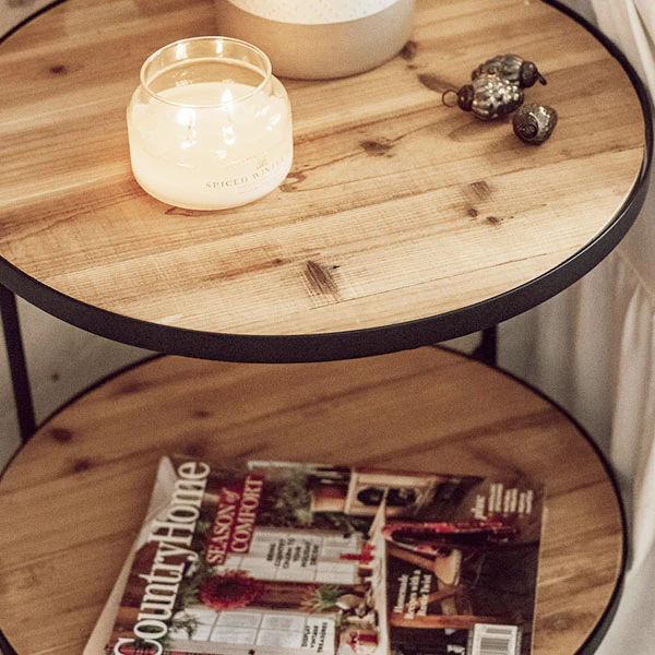 Two Tier Modern Reclaimed Wood Round Side Table