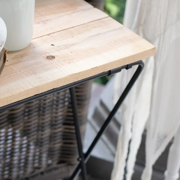 Metal and Wood Folding Side Table | Rustic Farmhouse