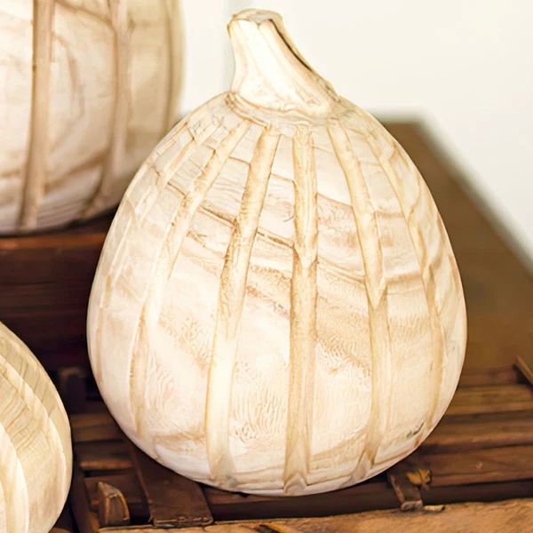 Natural Carved Wood Pumpkins, Set of Three