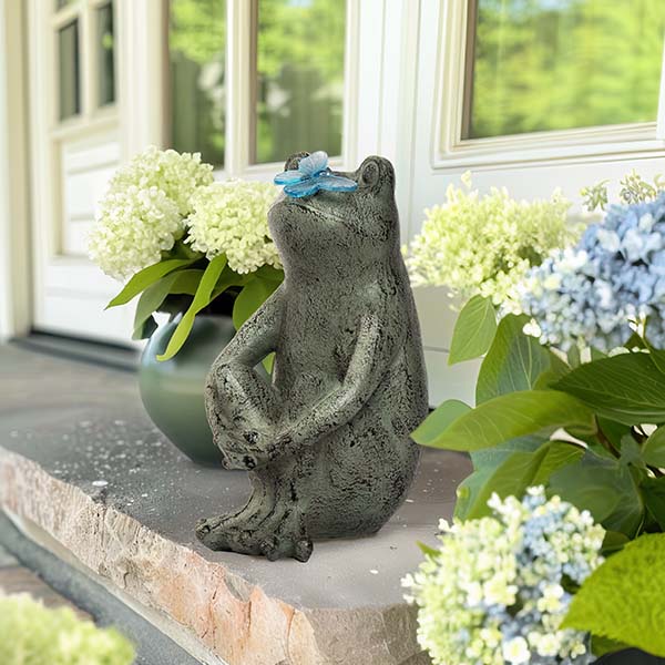 15 Inch Green Spring Frog Decor with Butterfly