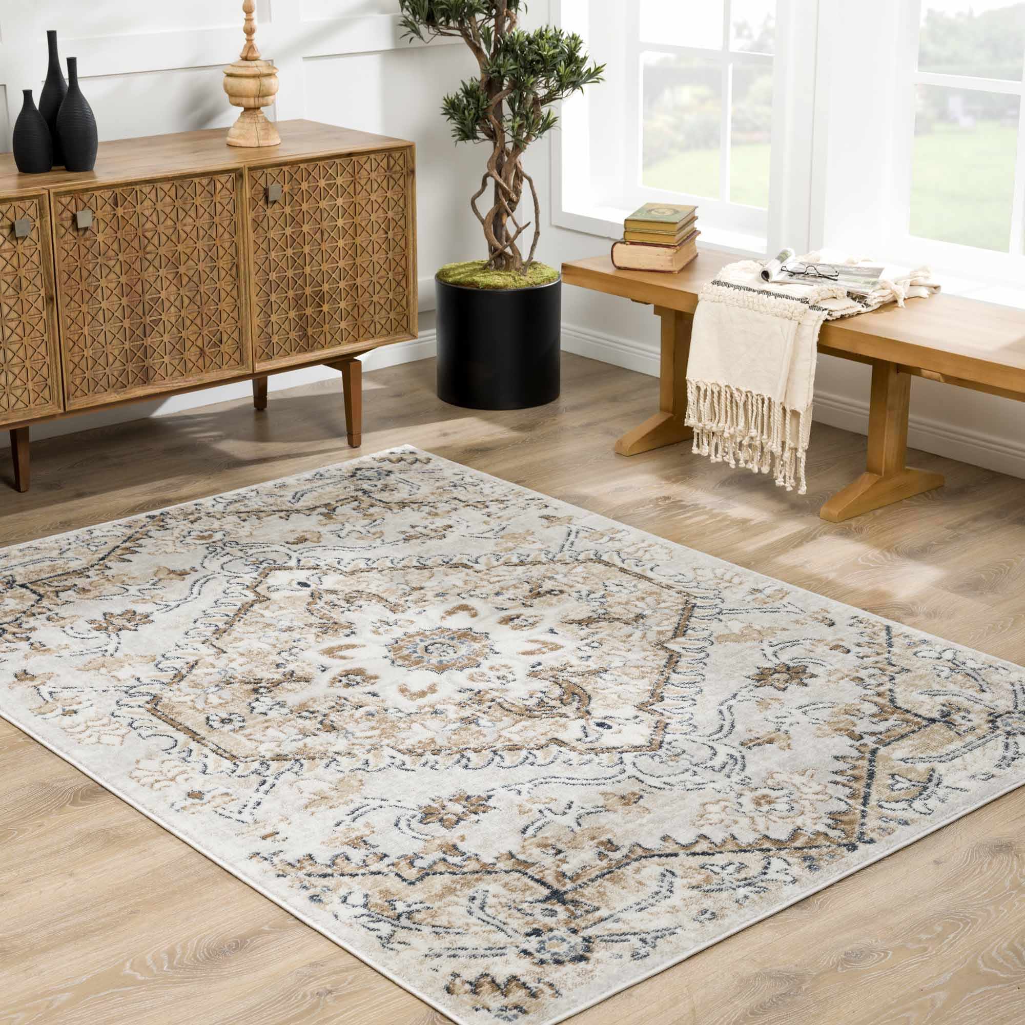 Cream Distressed Area Rug