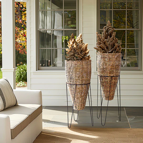 Handcrafted Large Seagrass Planters with Stands, Set of 2