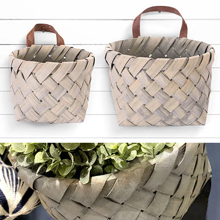 Woven Baskets with Leather Handles, Set of 2
