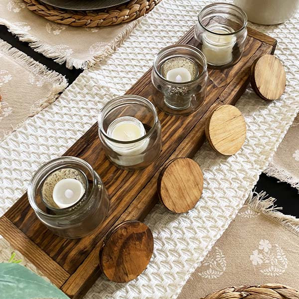 Rustic Wooden Tray  with Four Apothecary Jars | MADE IN THE USA