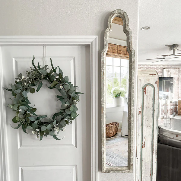 Antique Inspired Tall Scalloped Wood Frame Mirror