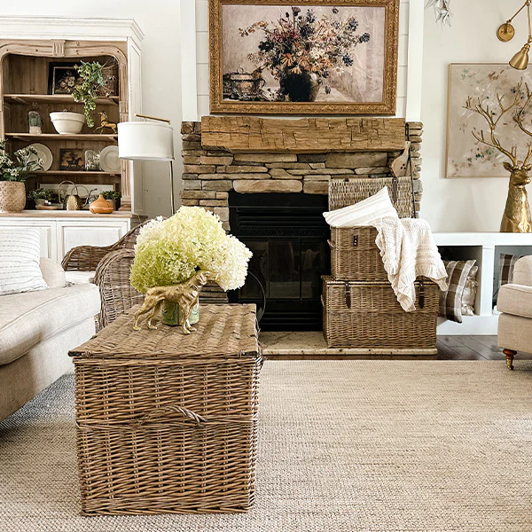 Oversized Rattan Storage Trunks with Handles, Set of 3