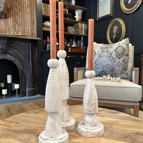 Wooden Spindle Taper Candle Holders, Set of 3
