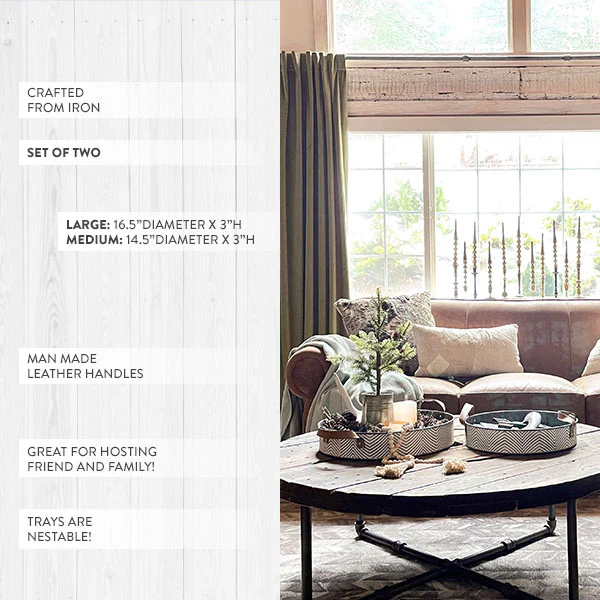 Modern Farmhouse Trays with Leather Handles, Set of 2