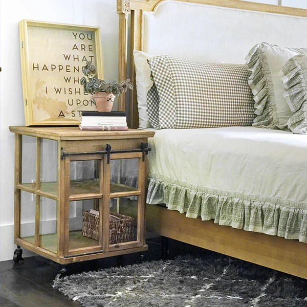 Distressed Wood Sliding Case With Glass Panes