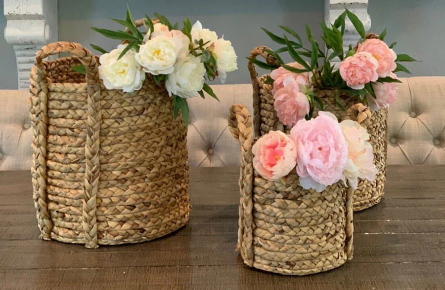 Woven Water Hyacinth Baskets, Set of 3