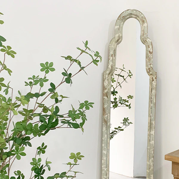 Antique Inspired Tall Scalloped Wood Frame Mirror