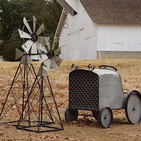 Oversized Standing Metal Crafted Windmills, Set of 2