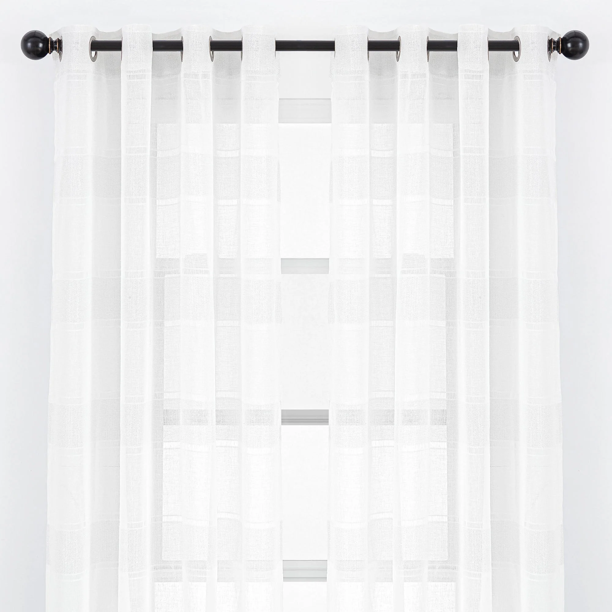 Shimmer Stripe Faux Linen Sheer Grommet Curtains