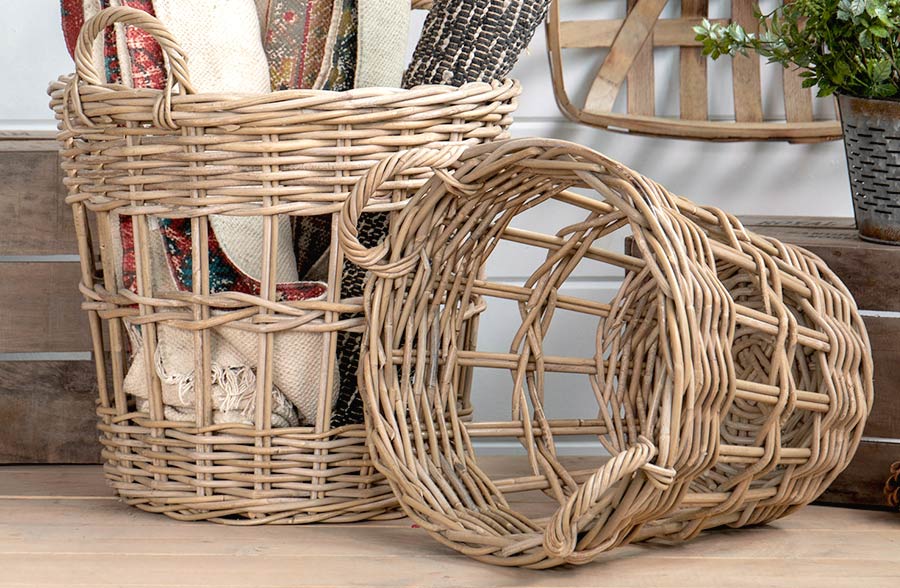 Rattan Baskets With Handles, Set of 2