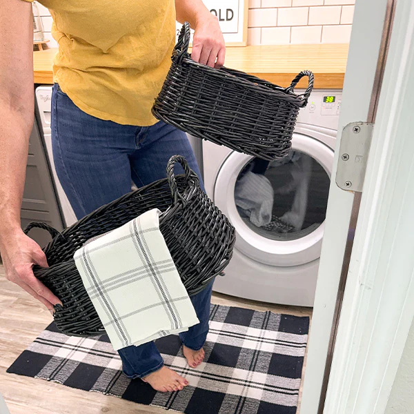 Black Rattan Storage Baskets, Set of Two