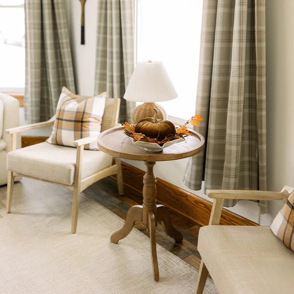 Round Wood Side Table with Spindle Base