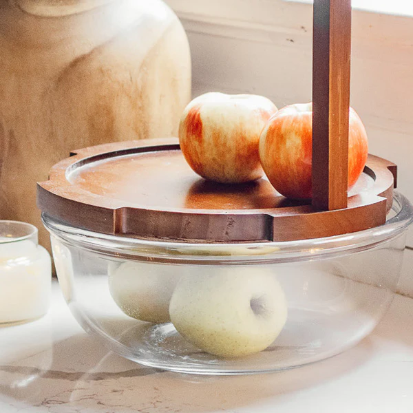 Just Ripe Glass Fruit Bowl With Oak Wood Lid