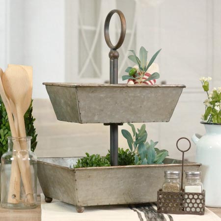 Galvanized Metal Rectangular Two Tier Tray