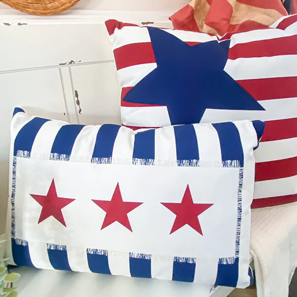 Outdoor Safe LED Light Up Patriotic Pillows, Set of 2