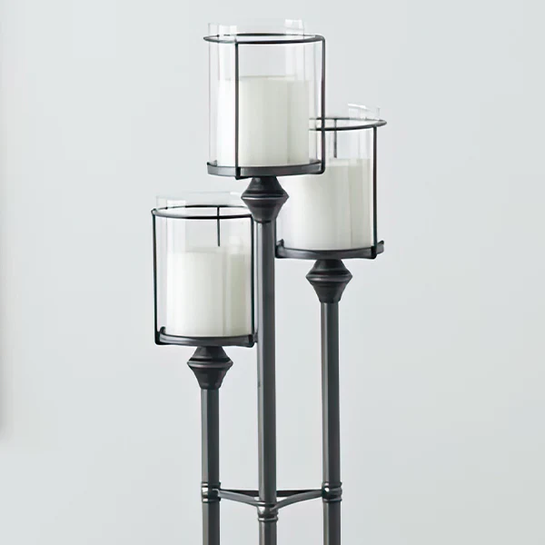 55 Inch Modern Metal Three Candle Holders on Round Base