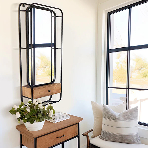 3-in-1 Industrial Wall Mirror with Storage