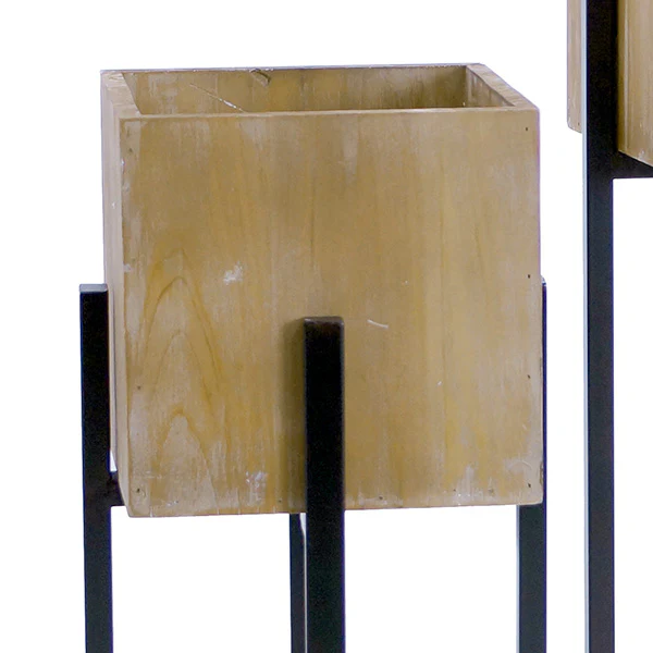 Wooden Cube Planters on Stands, Set of 2