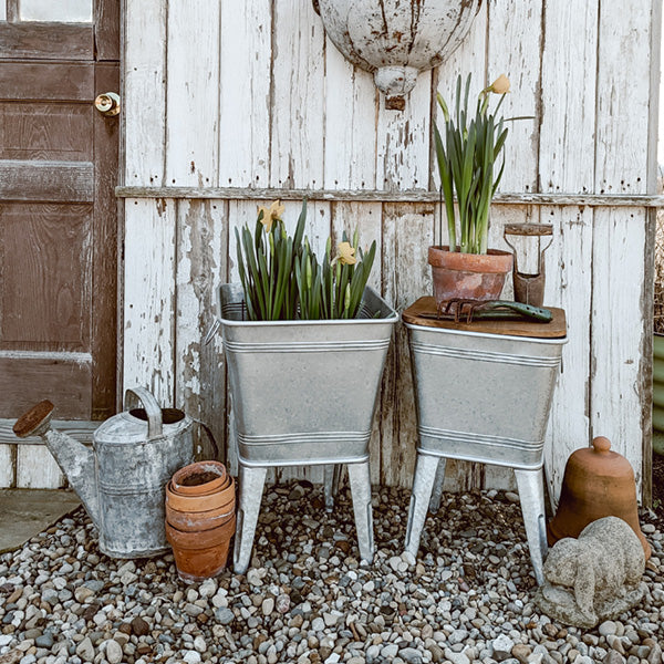 Metal Planter Basin Tables, Set of 2