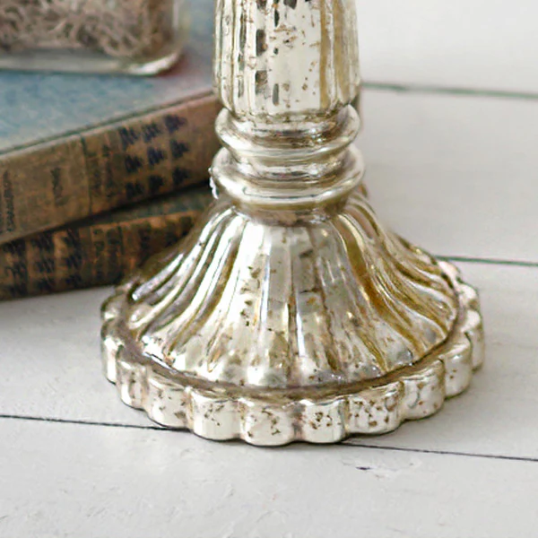 Scalloped Glass Pillar Candle Holders, Set of 2