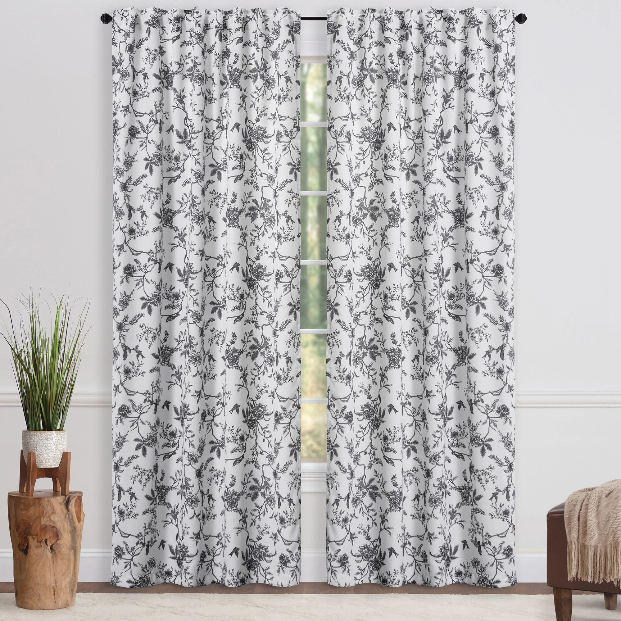 Faux Linen Toile Room Darkening Curtains