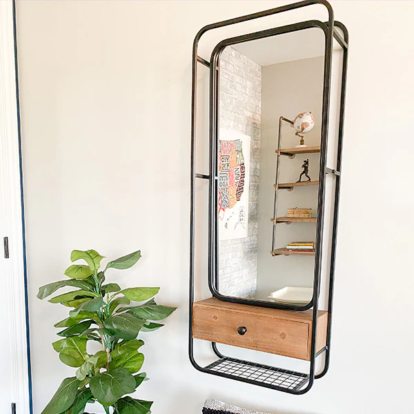 3-in-1 Industrial Wall Mirror with Storage