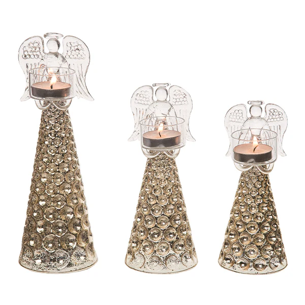 Glass Christmas Candle Holders, Set of 3